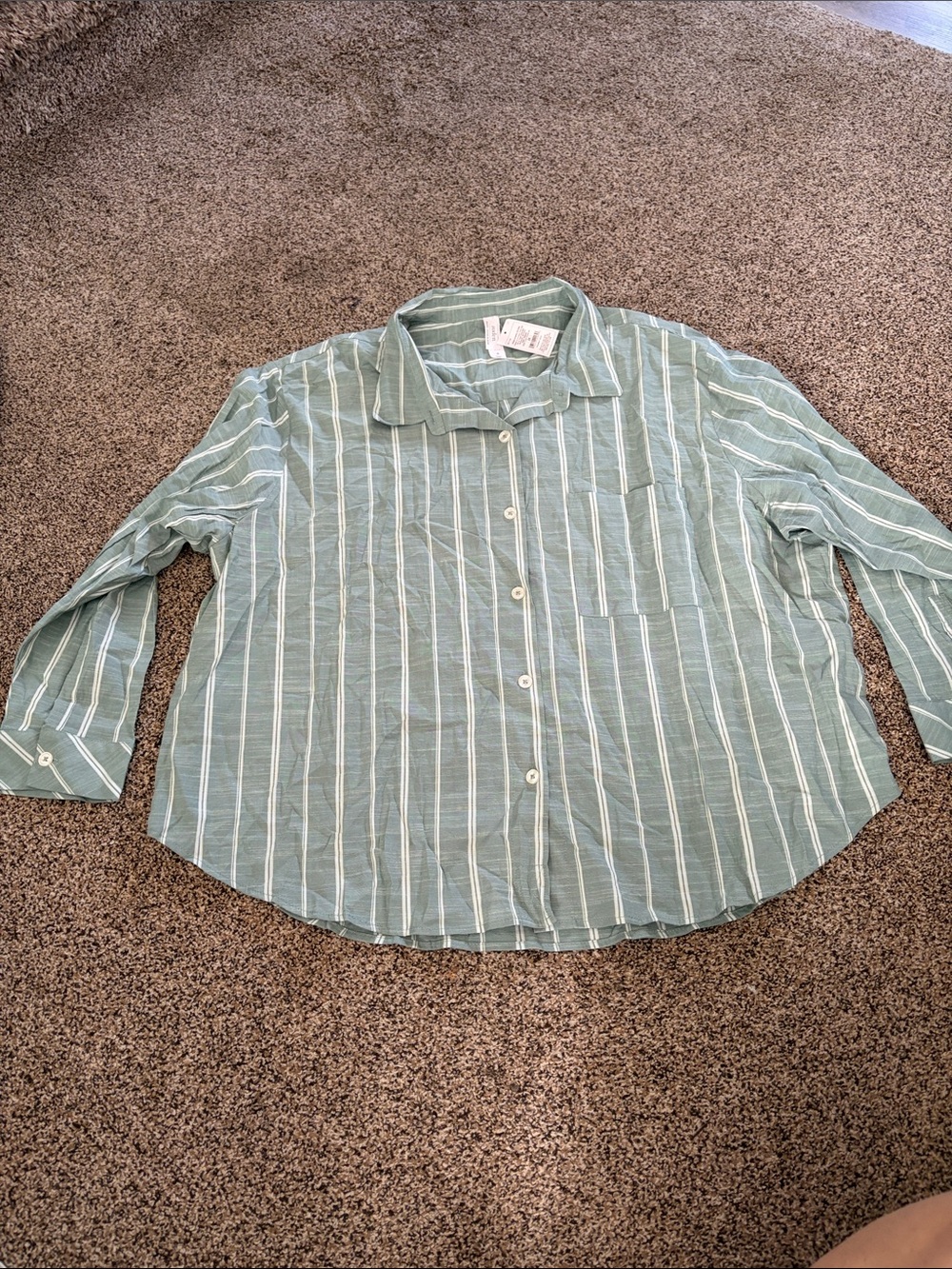 Auden Green and White Striped Button-Down Shirt